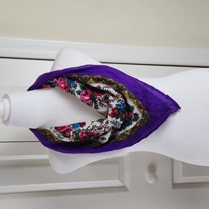 Vintage purple pink floral square scarf so pretty!